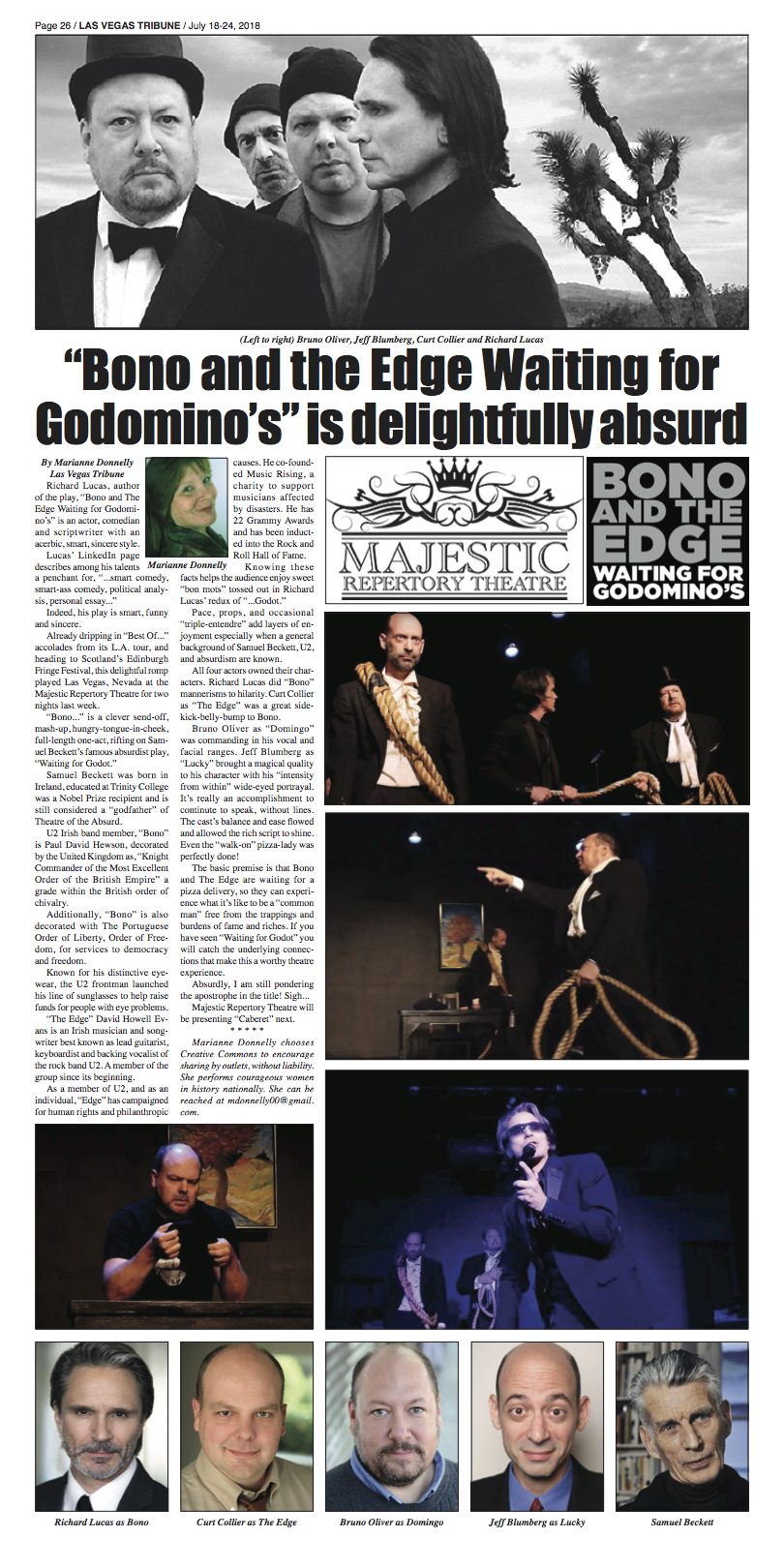 Richard Lucas' award-winning play, Bono and The Edge Waiting for Godomino's, featured in NoHoArtsDisctrict.com